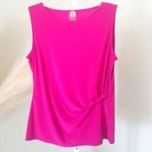 Anne Klein Magenta Pink Side-Gathered Sleeveless Top – Size Large (#524)